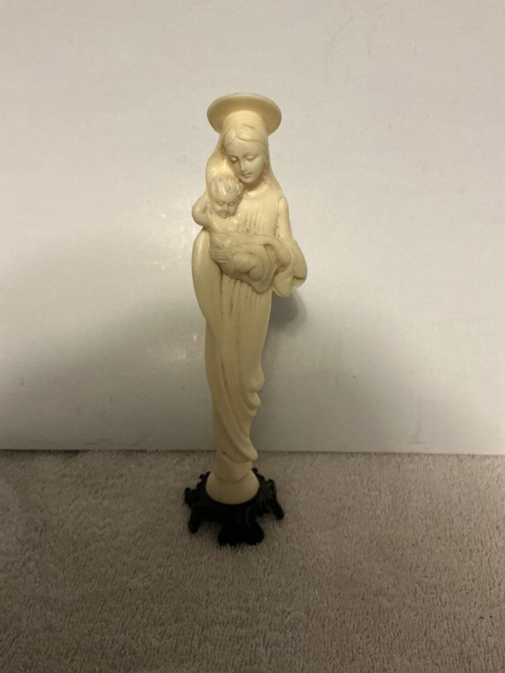 Vintage Italian Madonna & Child Statue Alabaster Resin Virgin Mary Figurine